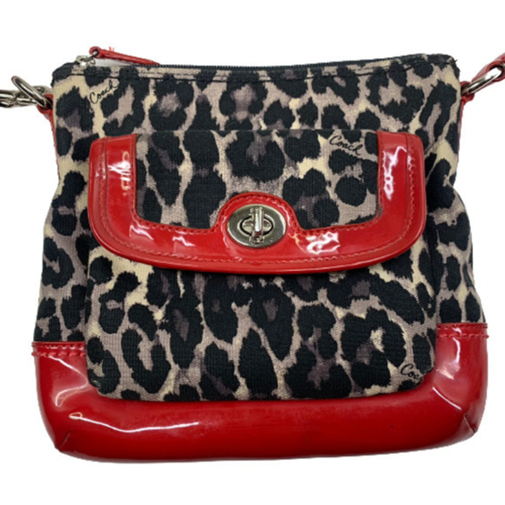 COACH Ocelot & Red Patent Leather Swingpack Crossbody Mini Purse - Picture 2 of 13